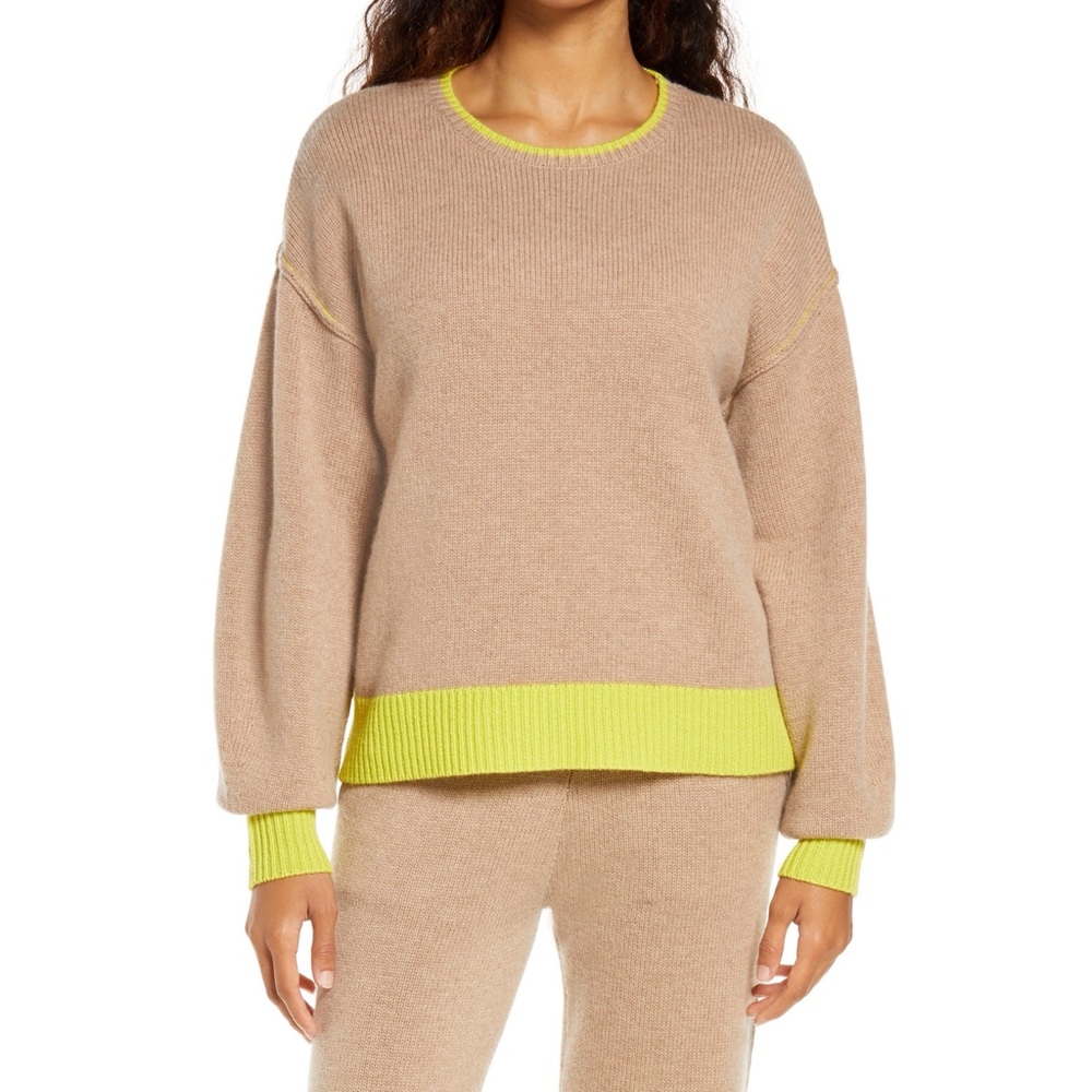 UGG Renata Contrast Trim Cashmere Blend Sweater, Size Medium 🤩 BR1-E - Picture 1 of 9